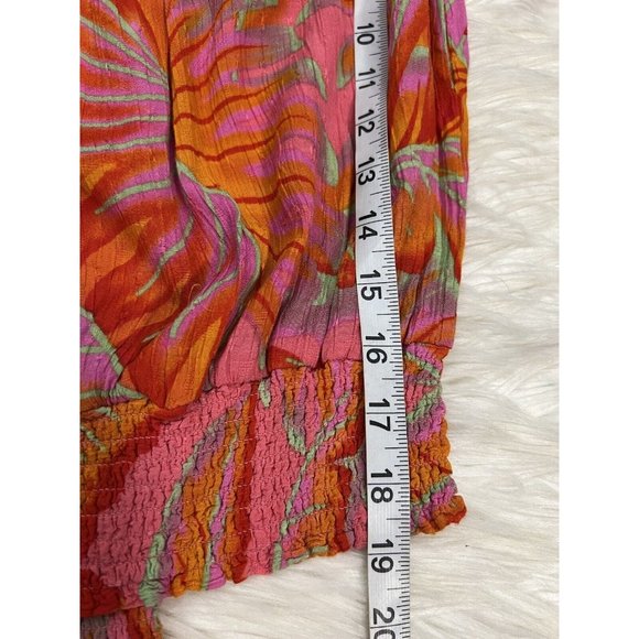 Cynthia Rowley Bright Tropical Top Off Shoulder Smocked Waist Short Sleeve SZ S - Picture 6 of 12